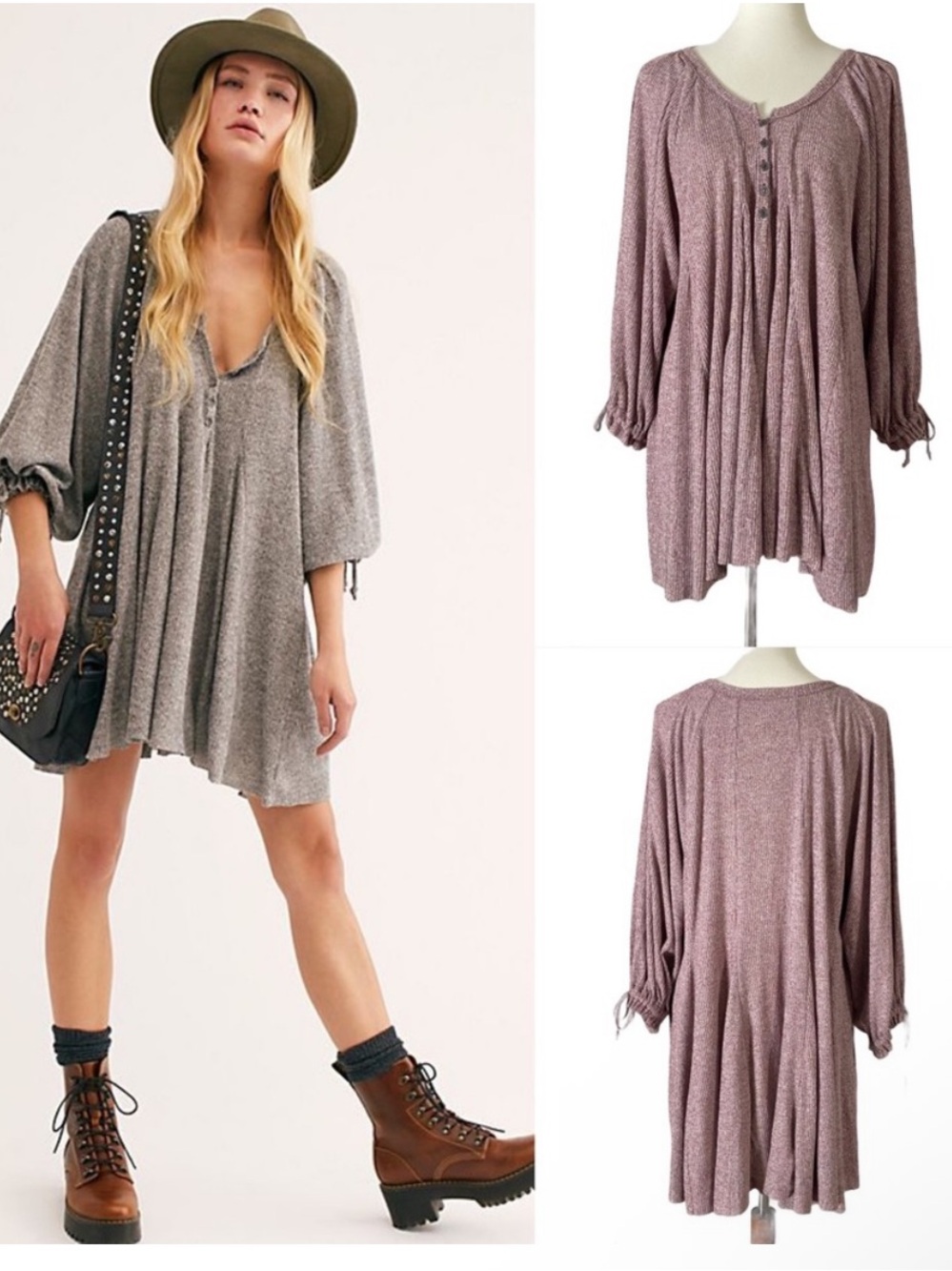 FREE PEOPLE WE THE FREE Winter Sun Tunic Dress Wine Heather Size M